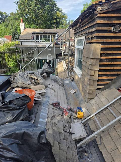 Dormer stripped back ready for re-boarding — PGA Installations roofing project