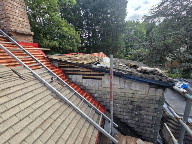 Strip-back and re-batten in progress at the chimney — PGA Installations roofing project