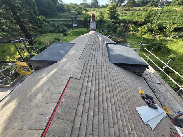 Finished ridge of a completed re-roof