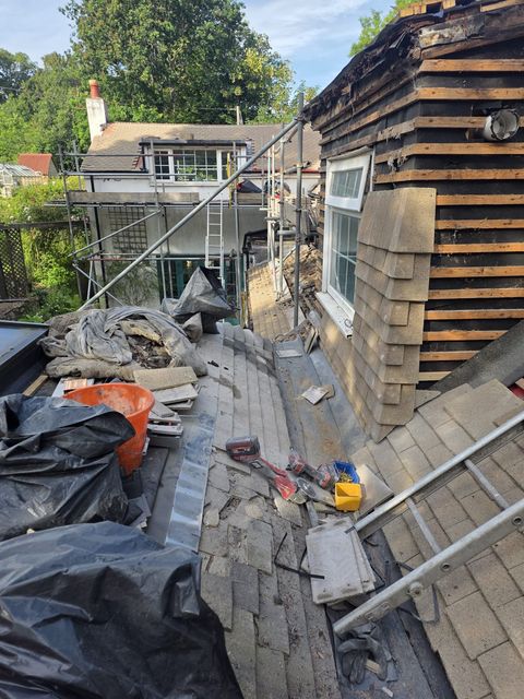 Dormer stripped back ready for re-roofing — PGA Installations roofing project